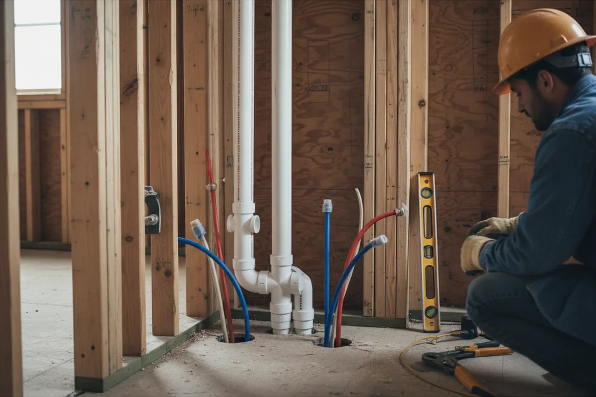 Drain and supply rough-in during Leak Detection in Lueders